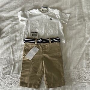 Ralph Lauren White Tee and Tan Pants Set